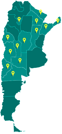 Mapa de Argentina con puntos de distribución